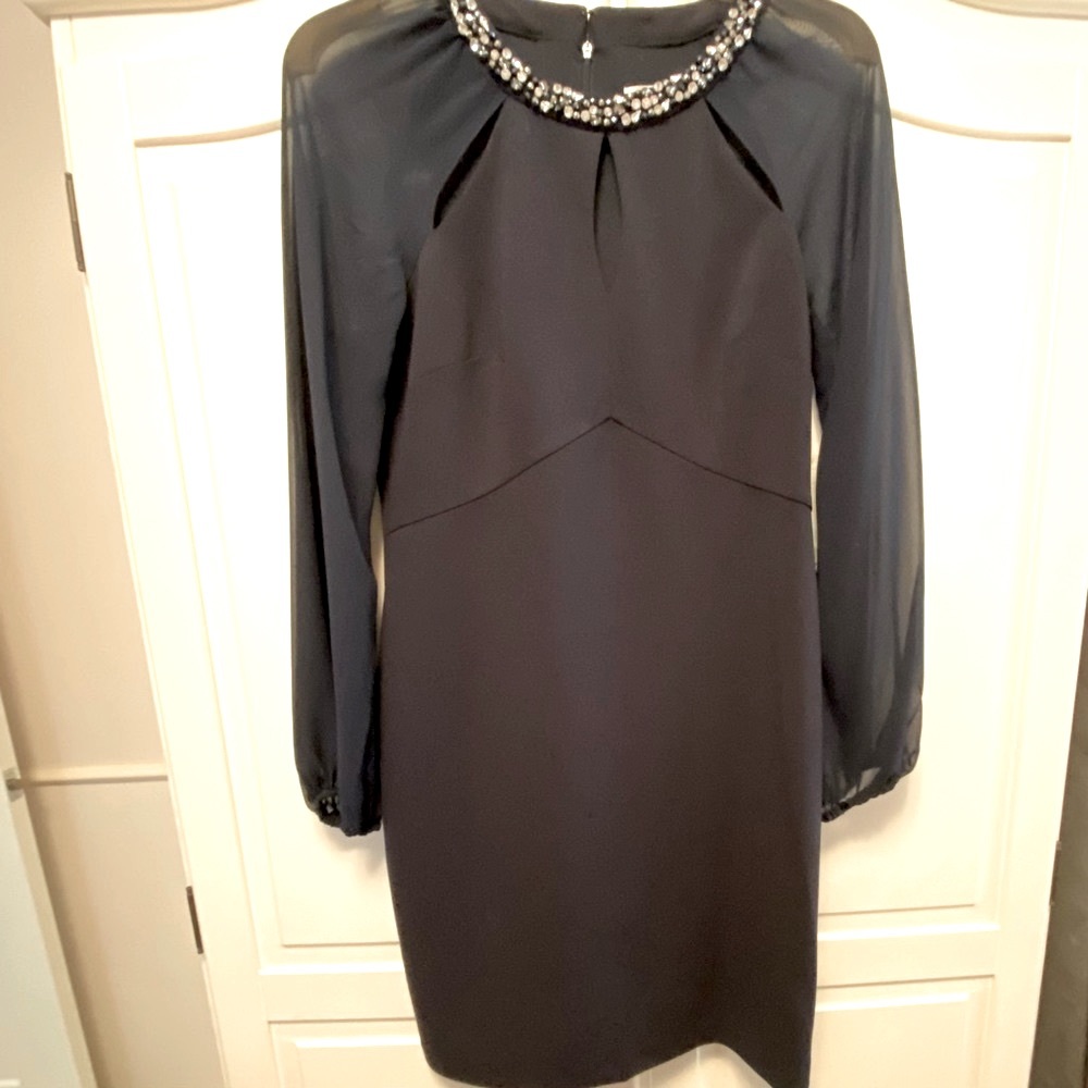 Sheer Long Sleeve - Mid Length - Navy Dress